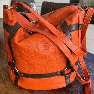 Marco Buggiani orange & brown pebble leather handbag purse satchel
